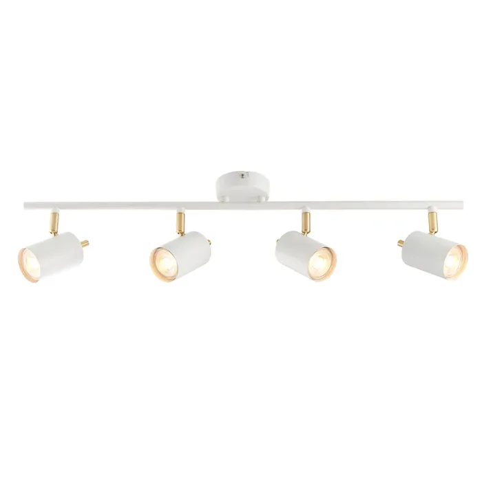 Adjustable 4 Light Spotlight Bar Matt White and satin brass (0711GUL4)