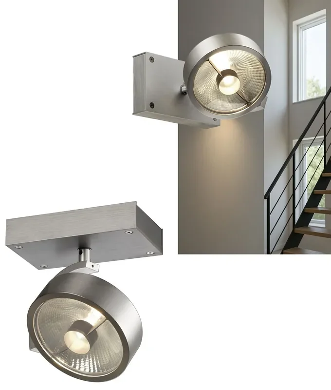 Adjustable Aluminium Spotlight for ES111 Lamps – Wall or Ceiling Mount – Full Rotation & Tilt