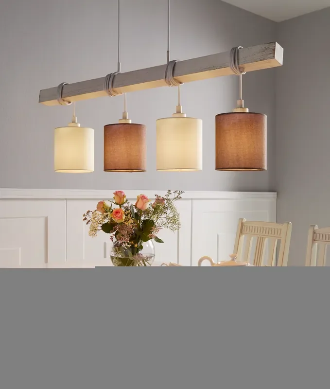 Adjustable Linear Trapeze Pendant with 4 Fabric Shades