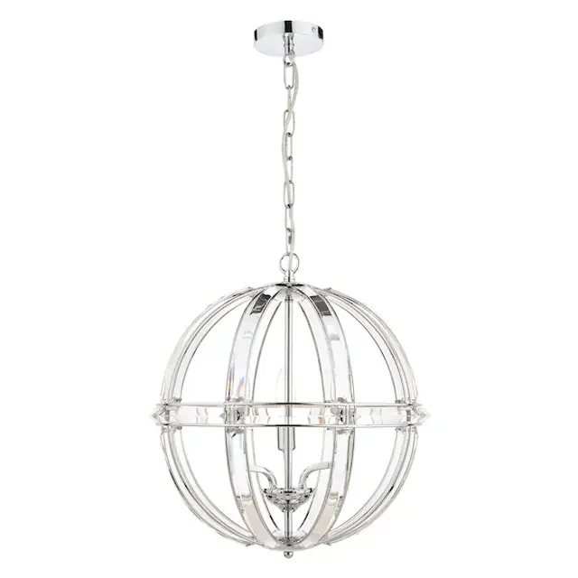 Aidan 3 Light Glass & Polished Chrome Globe Chandelier