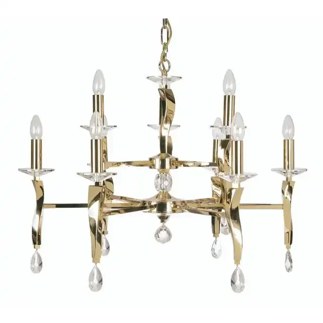 Aire 9 Light Gold with Crystal Chandelier Pendant Light