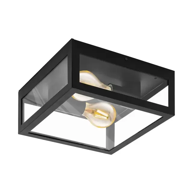 Alamonte 1 2 Light Black with Clear Glass IP44 Ceiling or Wall Light