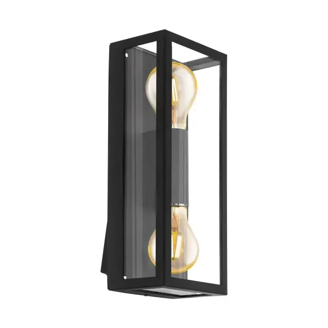 Alamonte 1 2 Light Black with Clear Glass IP44 Wall Light