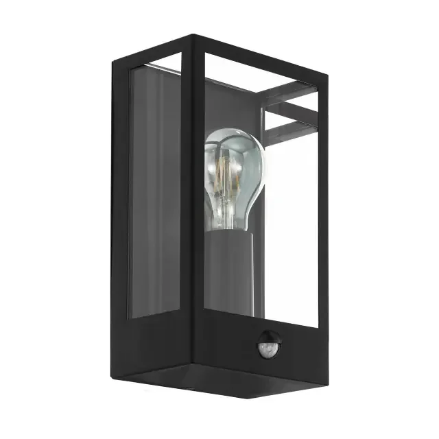 Alamonte Black with Clear Glass and Sensor IP44 Wall Light