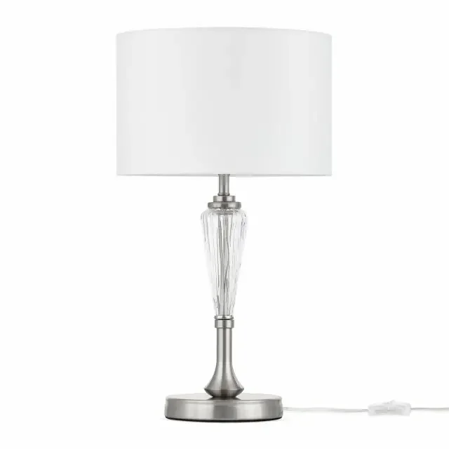 Alicante Satin Nickel and Glass with White Shade Table Lamp