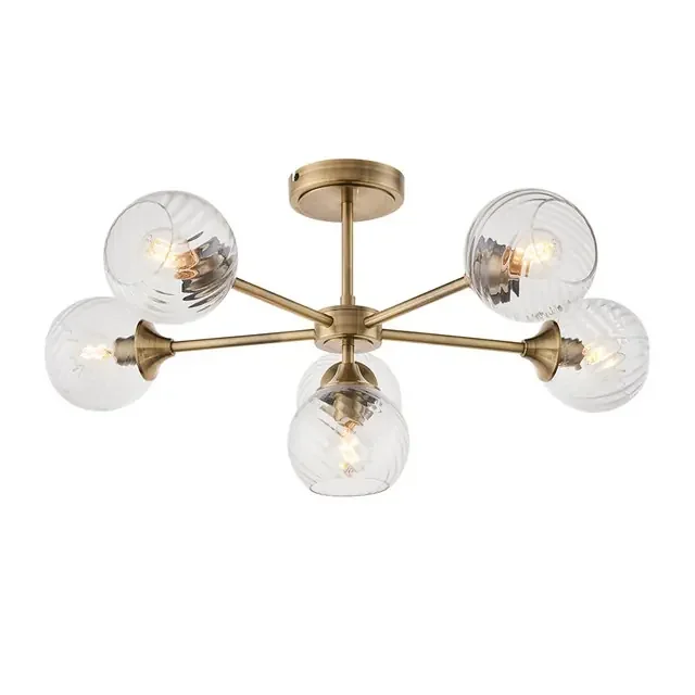 Allegra 6 Light Antique Brass with Clear Diffuser Semi Flush Ceiling Light