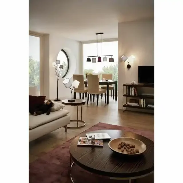 Almeida 2 Light Black with Multi-Coloured Fabric Shade Table Lamp