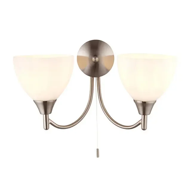 Alton 2 Light Satin Chrome with Opal Glass Wall Light