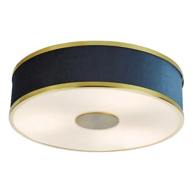 Alvaro 3 Light Brushed Brass with Blue Shaded Flush Ceiling Light