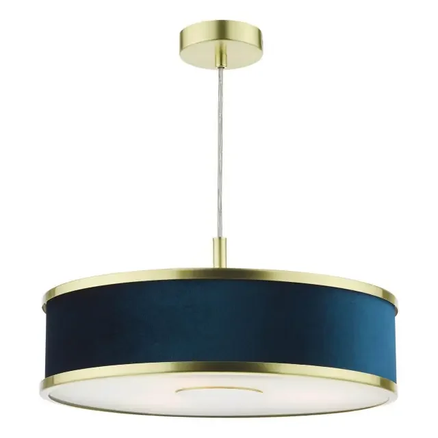 Alvaro 3 Light Brushed Brass With Blue Shaded Pendant Light