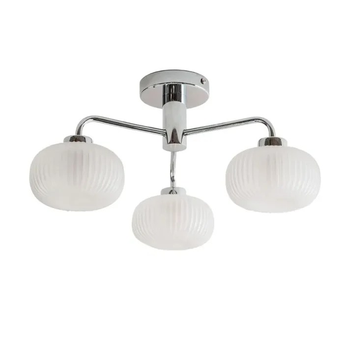 Amaia IP44 Bathroom Rated 3 Armed Semi Flush Ceiling Fitting with Glass Shades