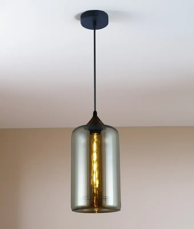 Amber Glass Pendant Light with Black Flex Pendant