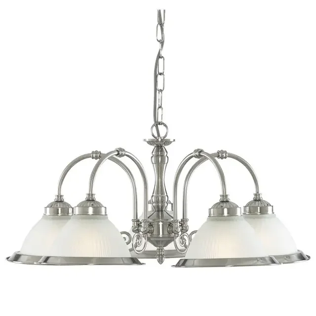 American Diner 5 Light Satin Silver with Acid Glass Pendant Light