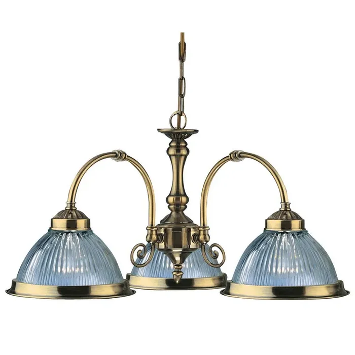 American Diner Antique Brass 3 Lamp Pendant with Clear Ribbed Glass
