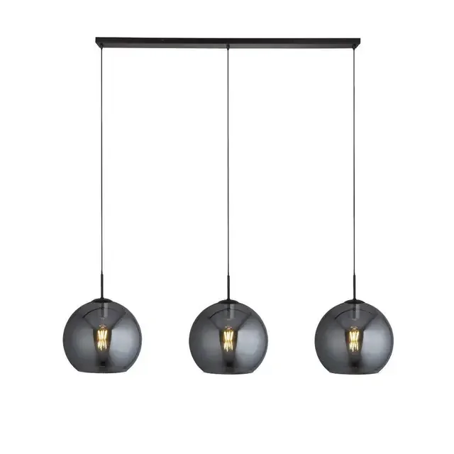 Amsterdam 3 Light Black and Smoked Glass Bar Pendant Light