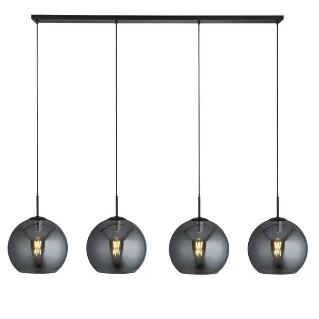 Amsterdam 4 Light Black and Smoked Glass Bar Pendant Light