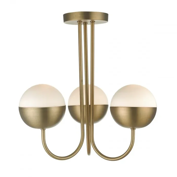 Andre Aged Brass Vintage 3 Lamp Globe Semi Flush