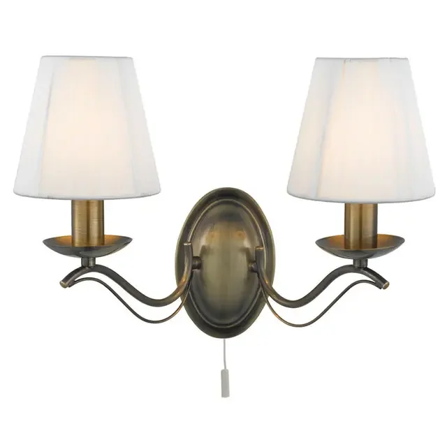 Andretti 2 Light Antique Brass with Cream Shade Wall Light