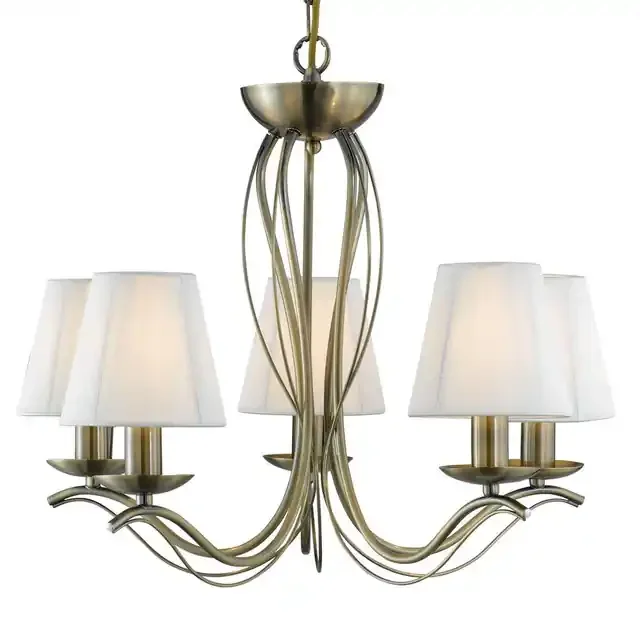 Andretti 5 Light Antique Brass with Cream Shade Pendant Light