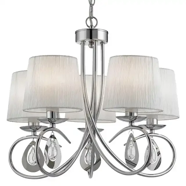 Angelique 5 Light Chrome with Clear Glass and White Shades Pendant Light
