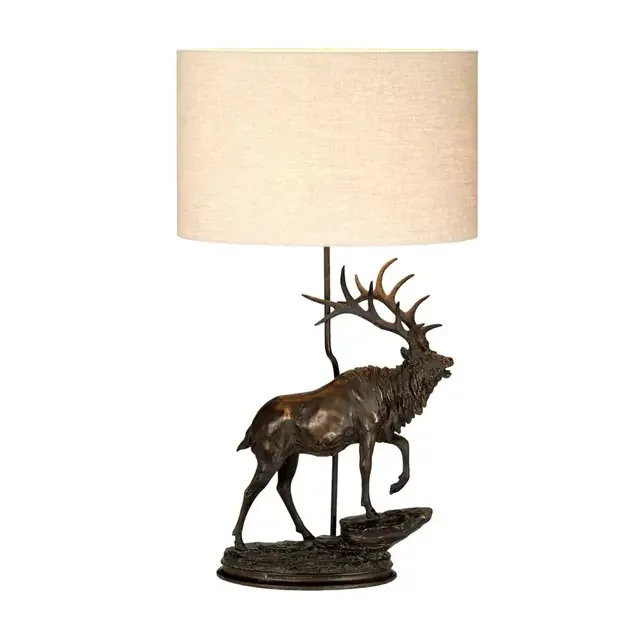 Angus Bronze Patina with Natural Hessian Shade Table Lamp