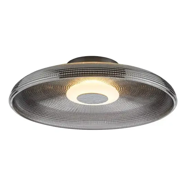 Ansel Polished Balck and Smoked Glass Diffuser LED Flush Ceiling Light
