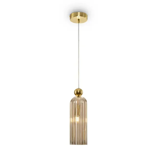 Antic Cognac Glass with Brushed Brass Pendant Light