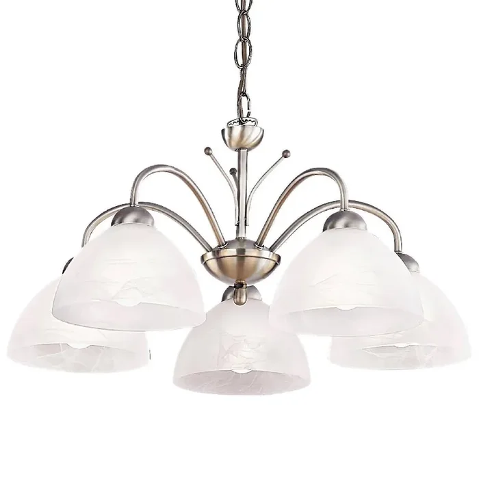 Antique Brass & Alabaster Glass Vintage Dome 5 Lamp Pendant Light 56cm