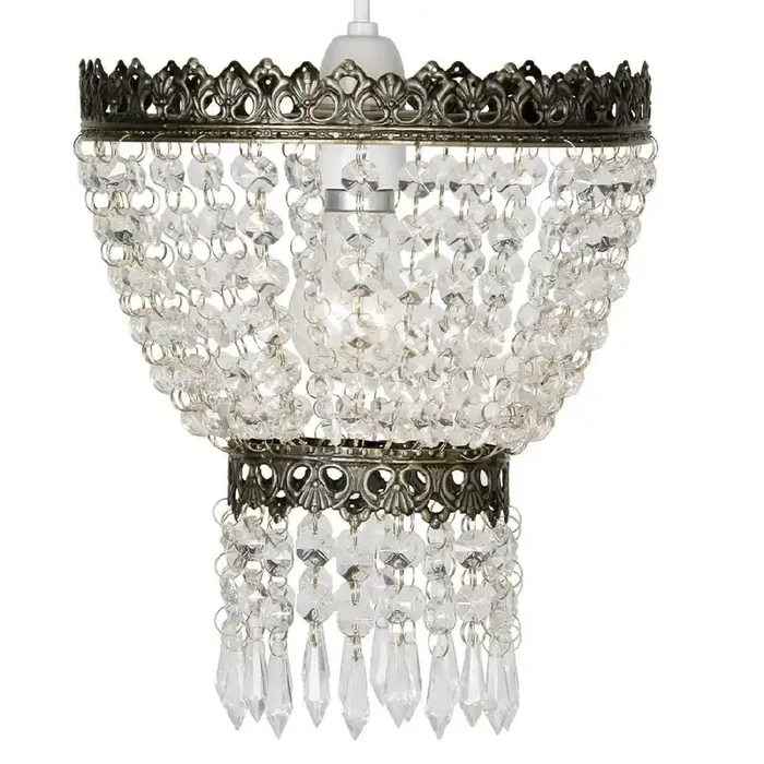 Antique Brass & Glass Bead Chain 2 Tier Easy Fit Pendant Shade 215mm