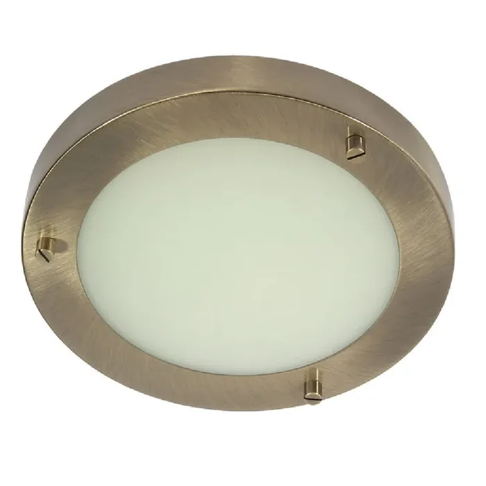 Antique Brass & Opal Glass Bathroom Modern Round Flush Light 19cm
