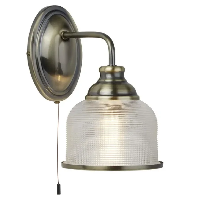 Antique Brass Vintage Wall Light with Halophone Glass Shade 245mm