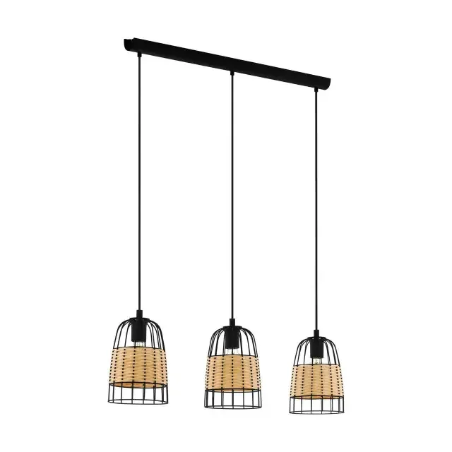 Anwick 3 Light Black Steel Rattan Shade Bar Pendant Light