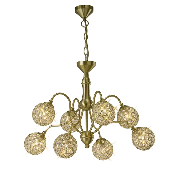 Apollo Pendant 8 Light Satin Brass with Crystal Buttons (Diyas IL20692)