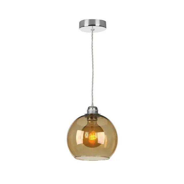 Apollo Polished Chrome with Amber Glass Single Pendant Light