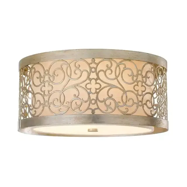 Arabesque 2 Light Silver Leaf Patina Flush Ceiling Light