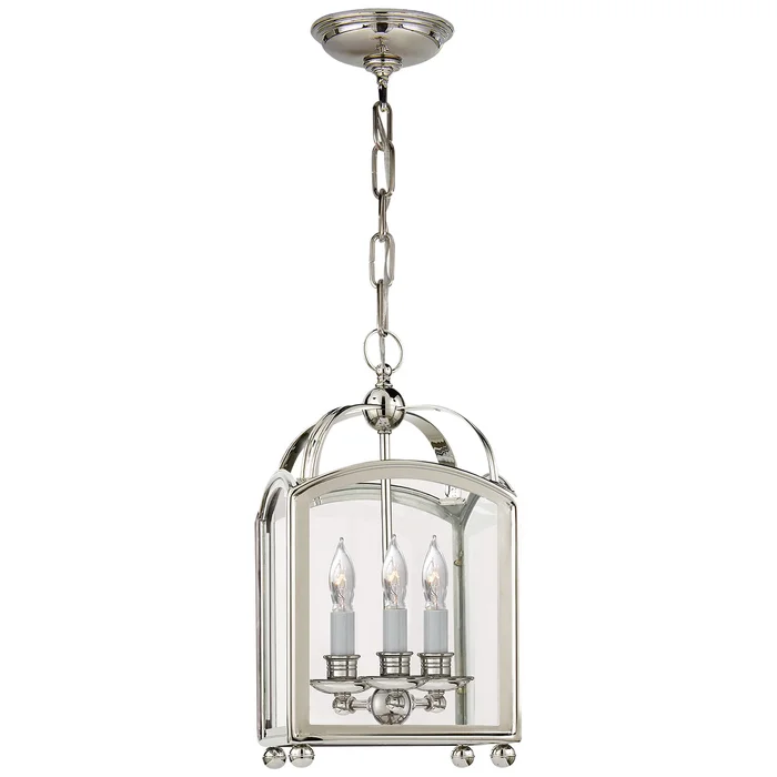 Arch Top Three Light Lantern, Polished Nickel