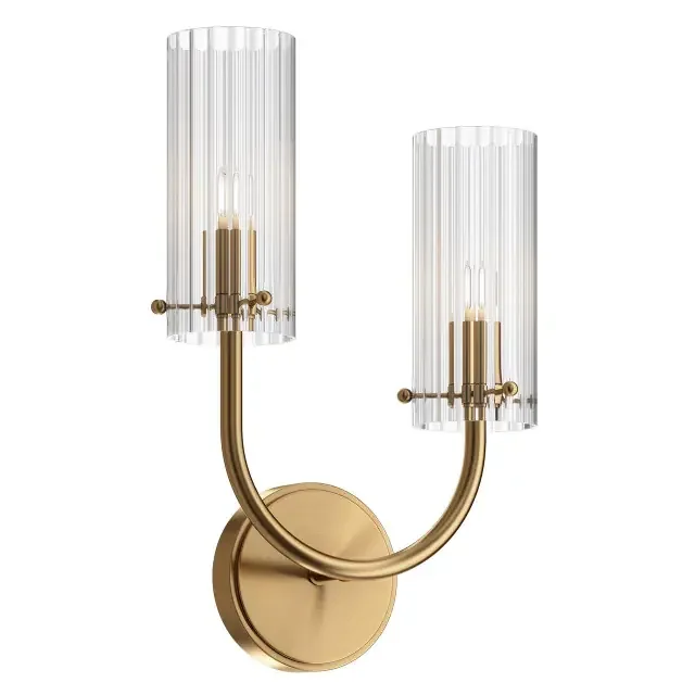 Arco 2 Light Brass with Clear Ribbed Glass Left Hand Wall Light