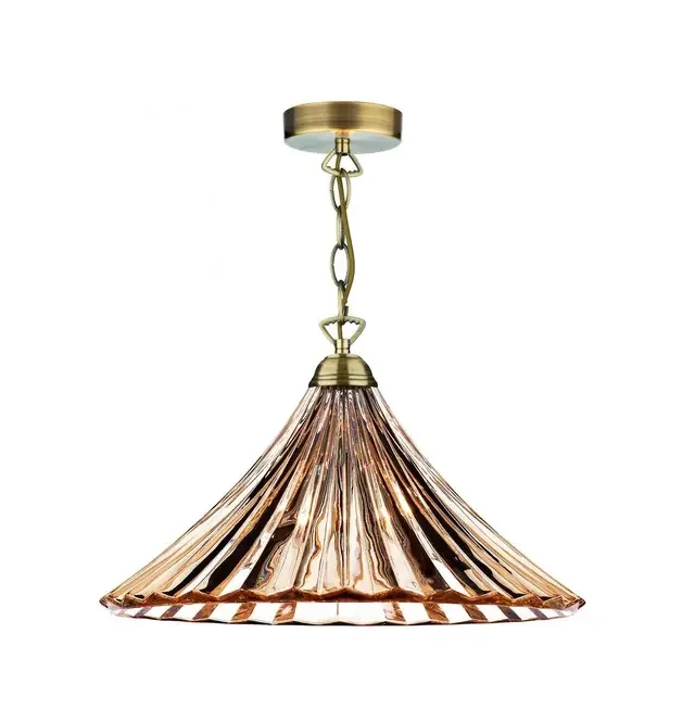Ardeche Large Antique Brass with Amber Glass Shade Pendant Light