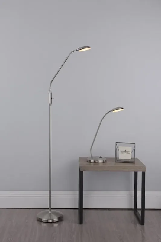 Aria Satin Chrome Adjustable LED Floor Lamp