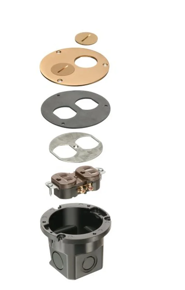 Arlington FLB3520MB Cut In Round Floor Box Kit, Flush to the Floor, with Cover and Threaded Plugs, Brass