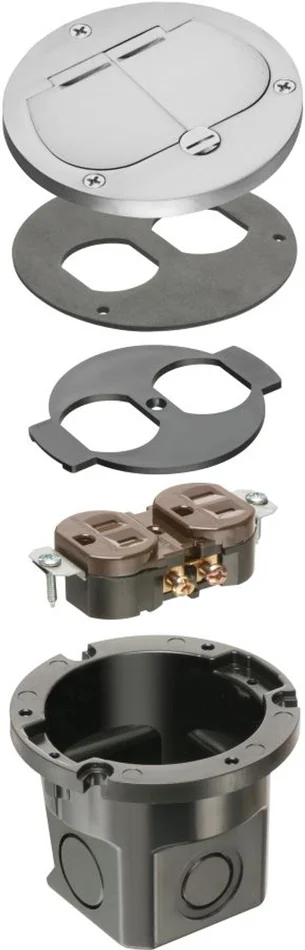 Arlington FLB3532NL Cut In Floor Box Kit, Flush to the Floor, with Cover and 2 Flip Lids, Nickel