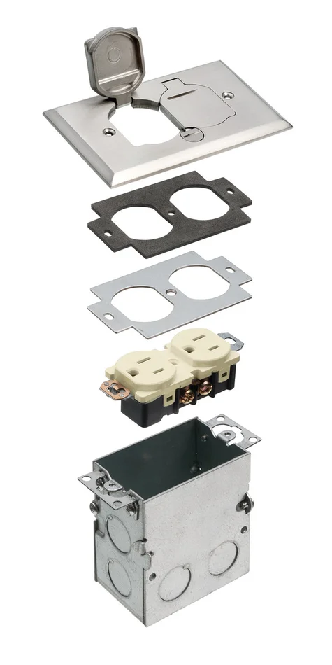 Arlington FLB5331NL Floor Box Kit with Steel Box and Metallic Cover, Flip Lids, Single Gang, Nickel