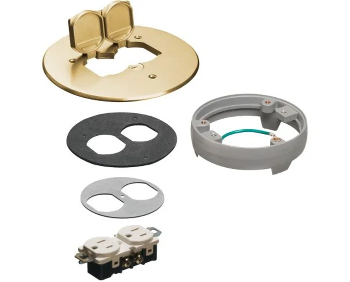 Arlington FLB6230MBLR 6″ Round Cover Kit with 2 Flip Lids and Leveling Ring, Brass