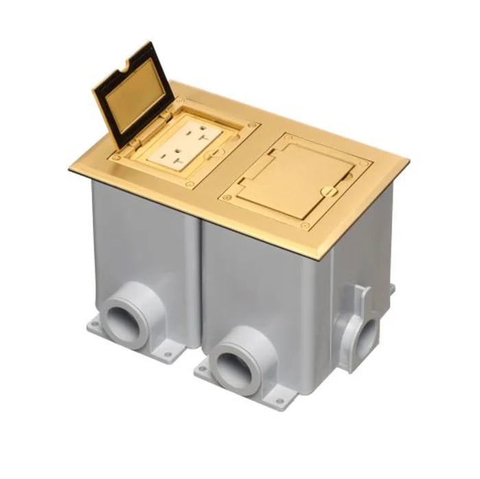 Arlington FLBC8520MB Two Gang Frame Kit with Flip Lid Cover and 2 20A Receptacles, Brass