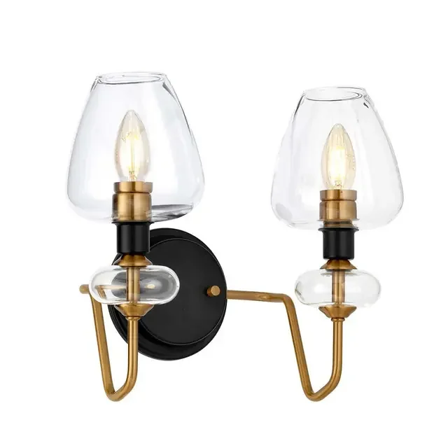 Armand 2 Light Aged Brass with Black Wall Light