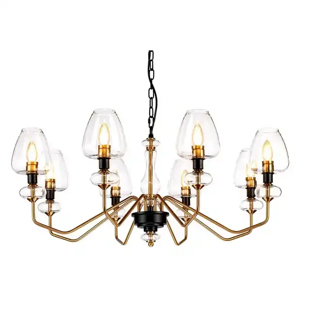Armand 8 Light Aged Brass with Black Chandelier