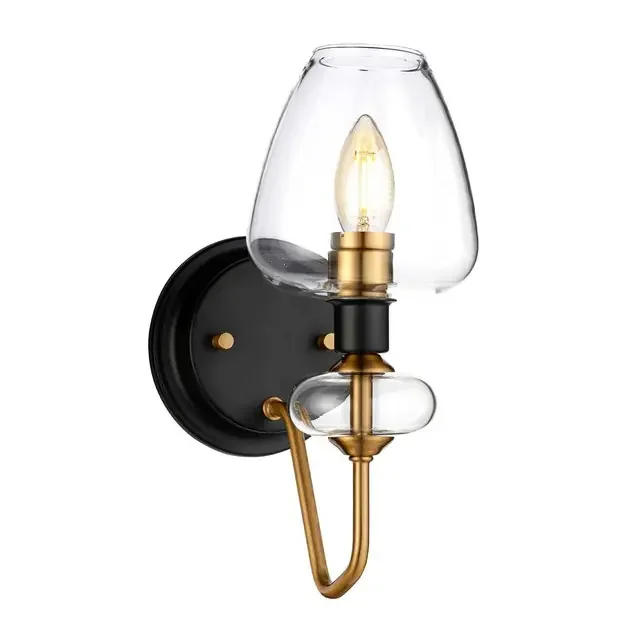 Armand Aged Brass with Black Wall Light