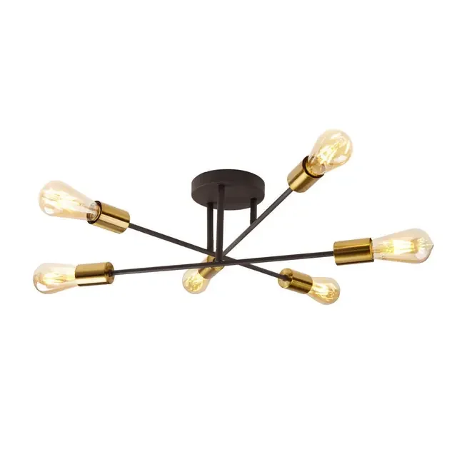 Armstrong 6 Light Black and Satin Brass Semi-Flush Ceiling Light