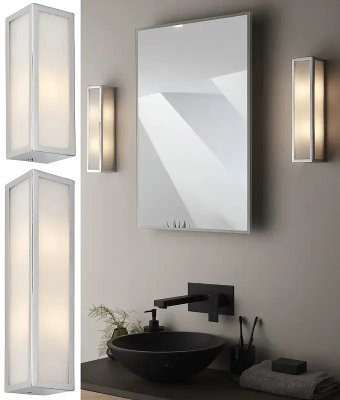 Art Deco Boxed Frame Wall Light – Chrome & Frosted Glass