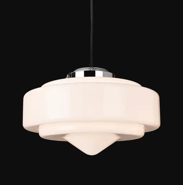 Art Deco Chrome with Opal White Glass Pendant Light